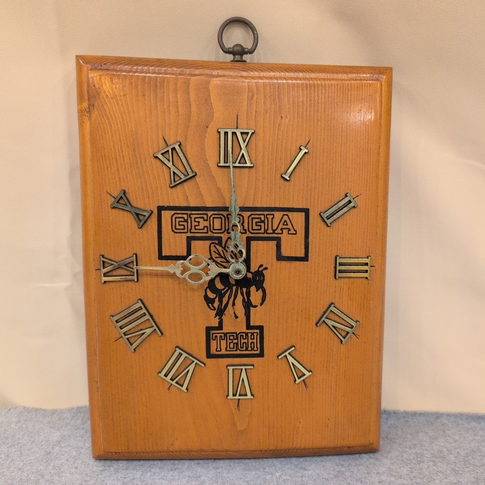 Georgia Tech Yellow Jackets Vintage Wooden Wall Clock Roman Numerals Handmade
